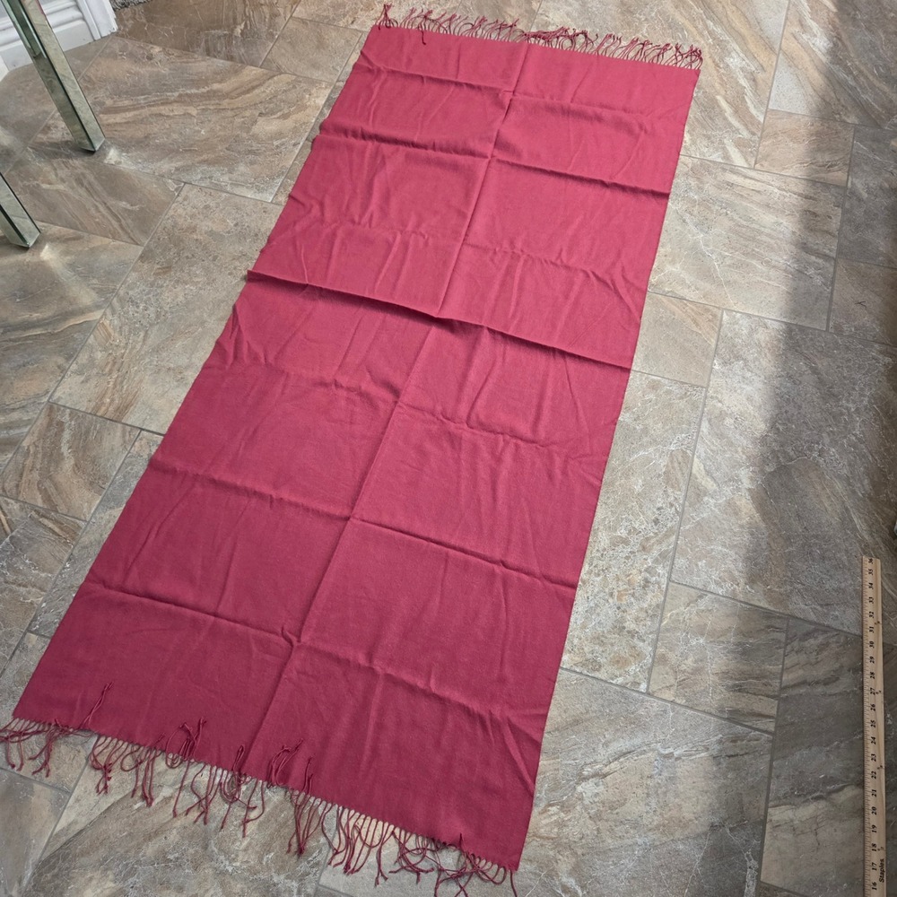 Solid Raspberry Pink Red Fringed Rectangular Scarf Lightweight Wrap Accessory